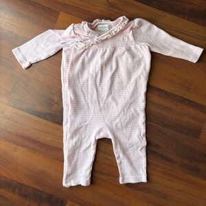 Ralph Lauren Baby Girl Pink Stripe Floral Ruffle Romper Jumpsuit 6M AS IS